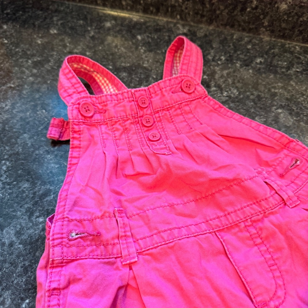 OshKosh Bgosh Pink Gingham Trim Cotton Shortalls 18 Months - Picture 6 of 8